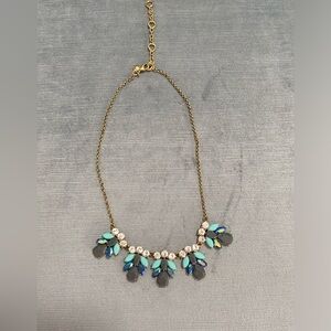 J.Crew blue gemstone vintage statement necklace with gold chain 9-12” drop
